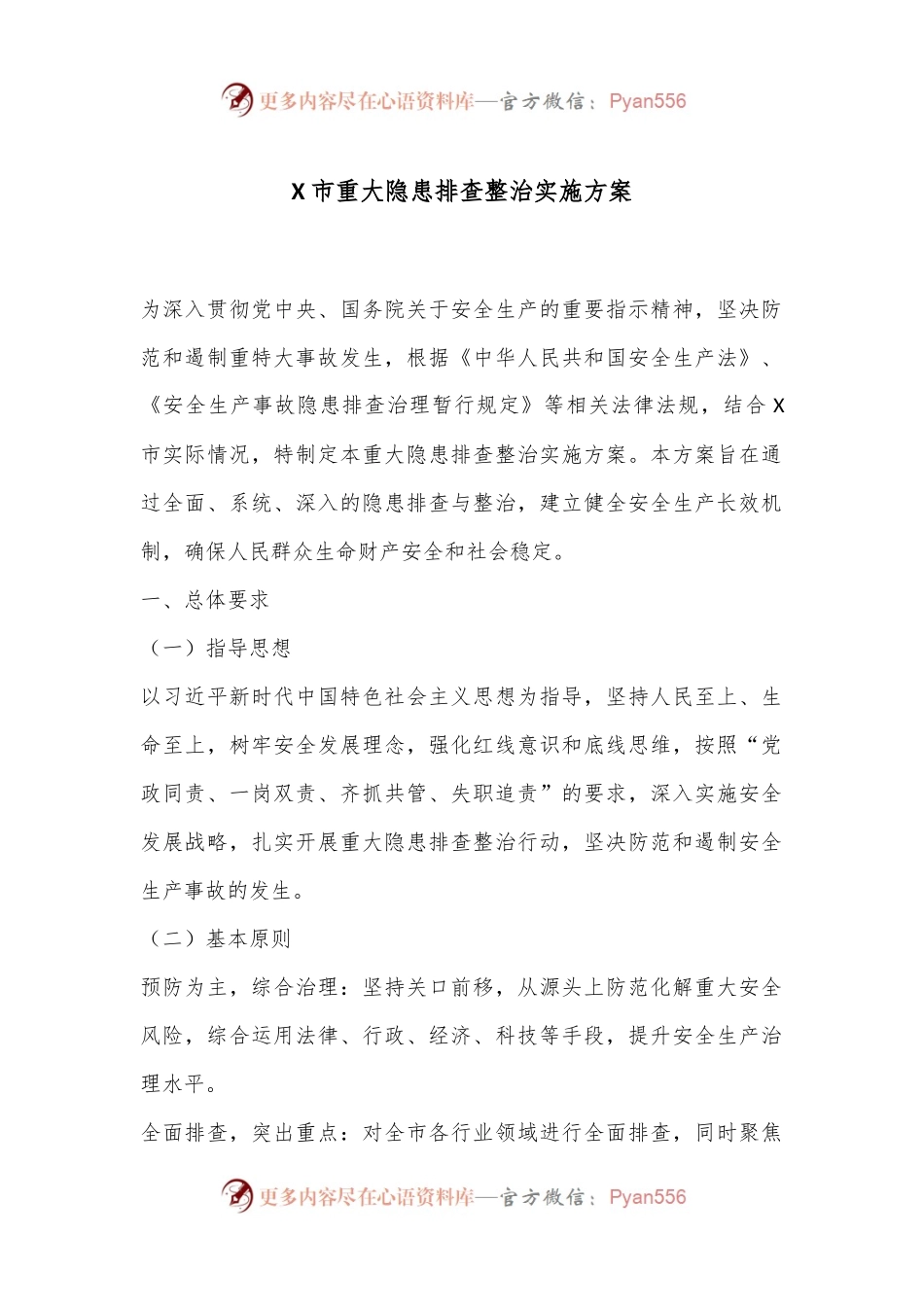 X市重大隐患排查整治实施方案.docx_第1页