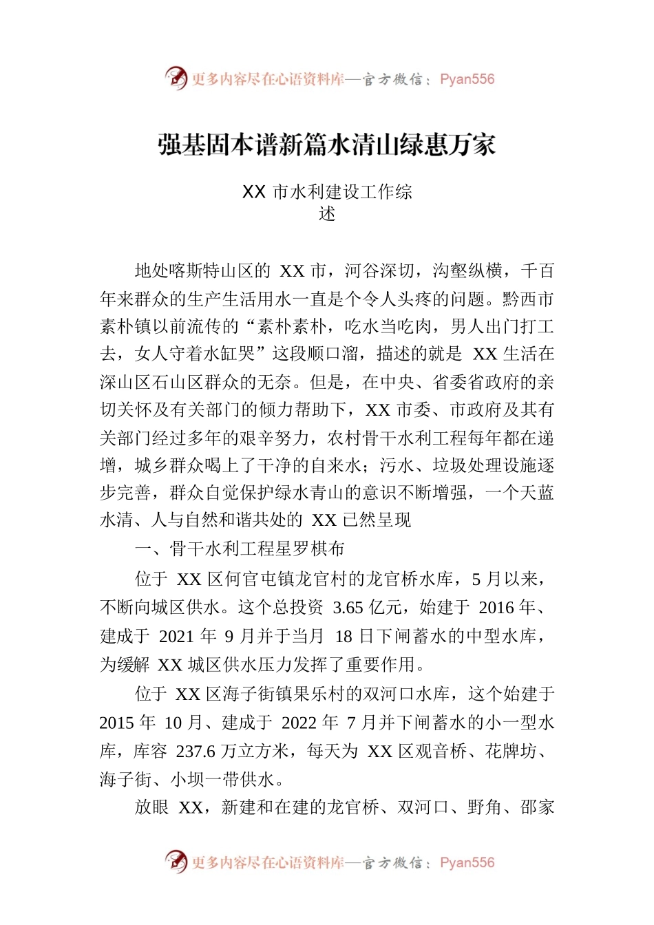 XX市水利建设工作综述.docx_第1页