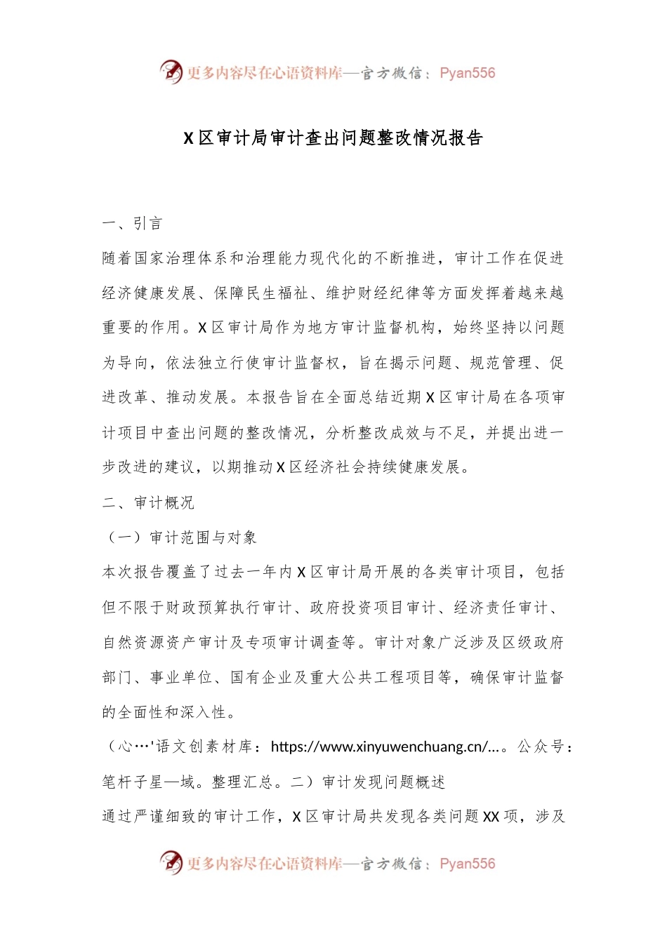 X区审计局审计查出问题整改情况报告.docx_第1页