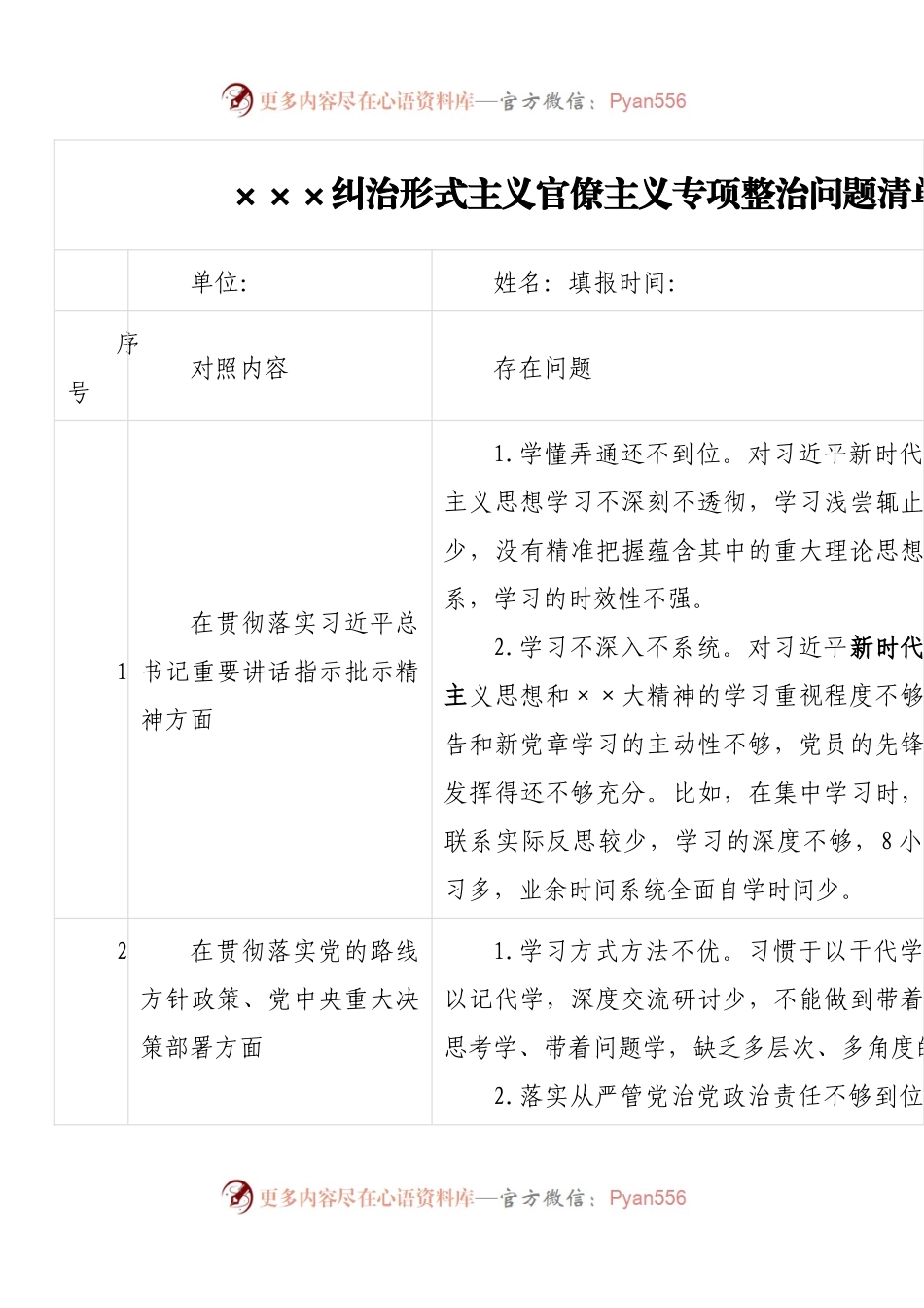 ×××纠治形式主义官僚主义专项整治问题清单.docx_第1页