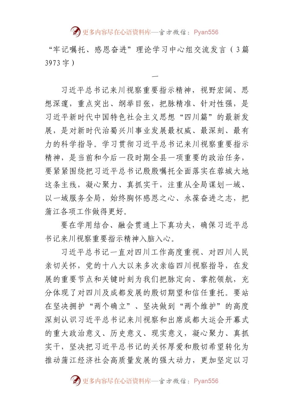 “牢记嘱托、感恩奋进”理论学习中心组交流发言3篇.docx_第1页