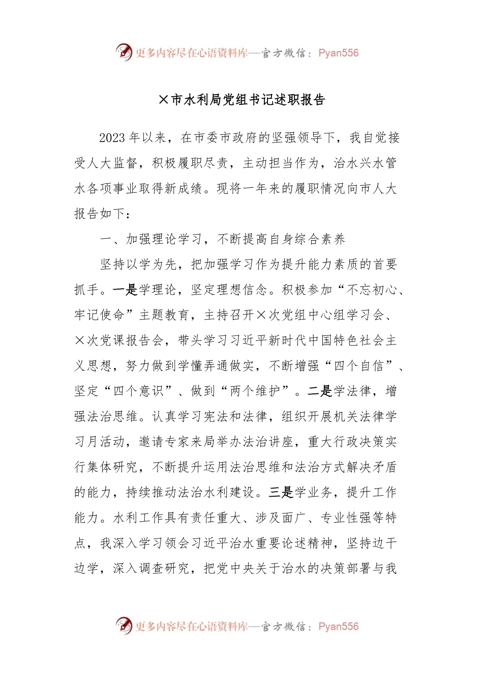 ×市水利局党组书记述职报告.docx_第1页