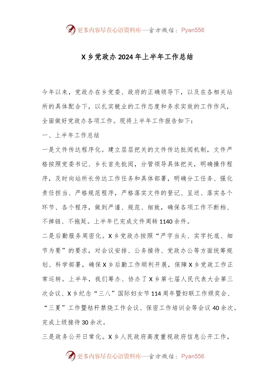 X乡党政办2024年上半年工作总结.docx_第1页