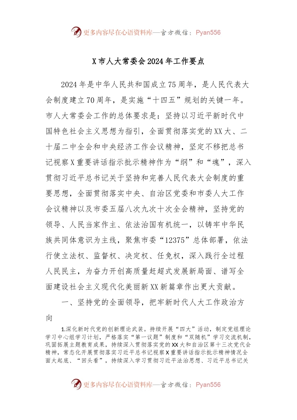 X市人大常委会2024年工作要点.docx_第1页
