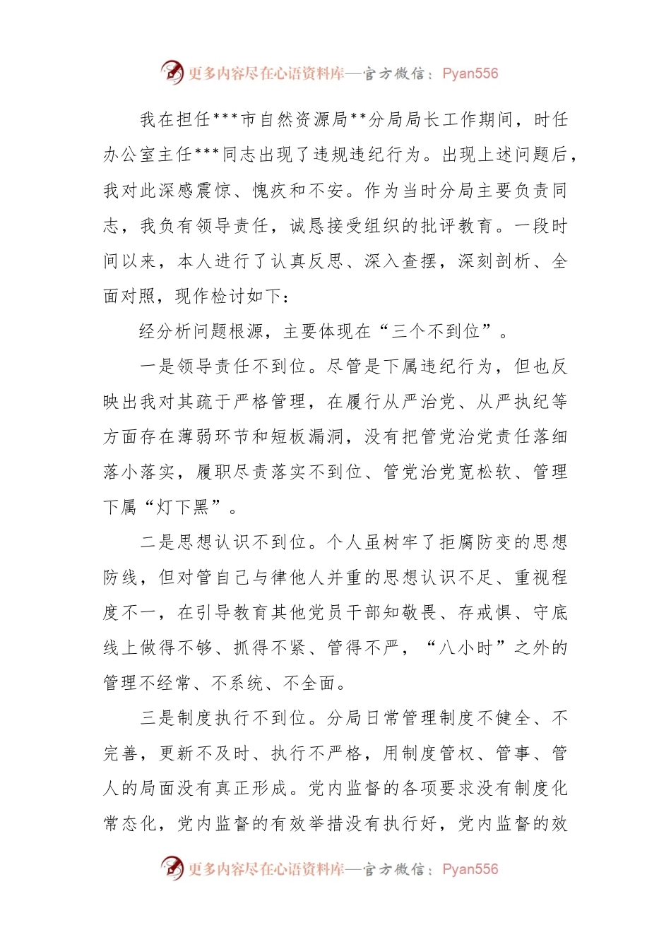 X市自然资源局分局长因下属违规违纪担负领导责任个人检讨.docx_第2页