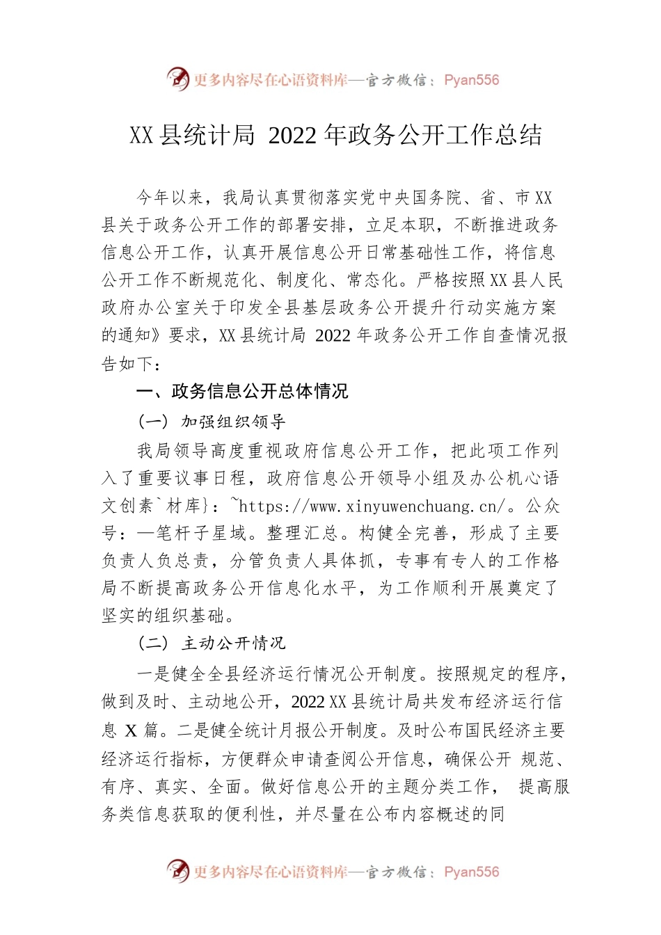 X县统计局2022年政务公开工作总结（20221223）.docx_第1页