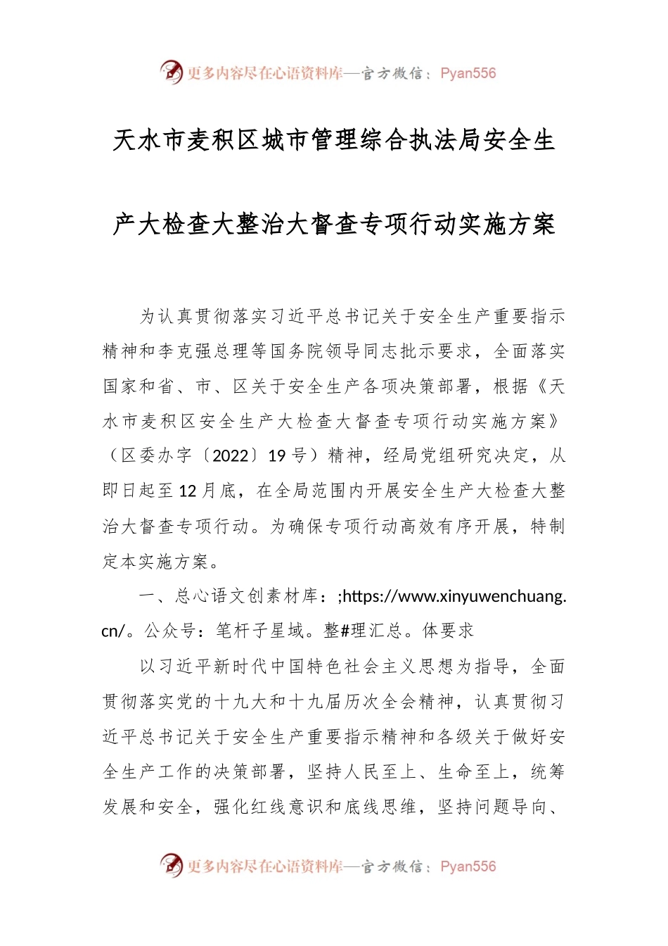 XX市麦积区城市管理综合执法局安全生产大检查大整治大督查专项行动实施方案.docx_第1页
