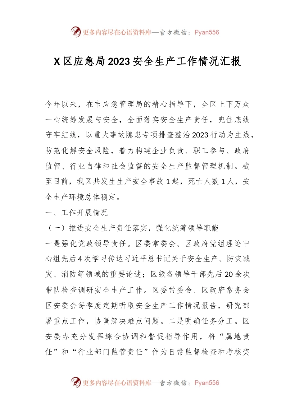 X区应急局2023安全生产工作情况汇报.docx_第1页