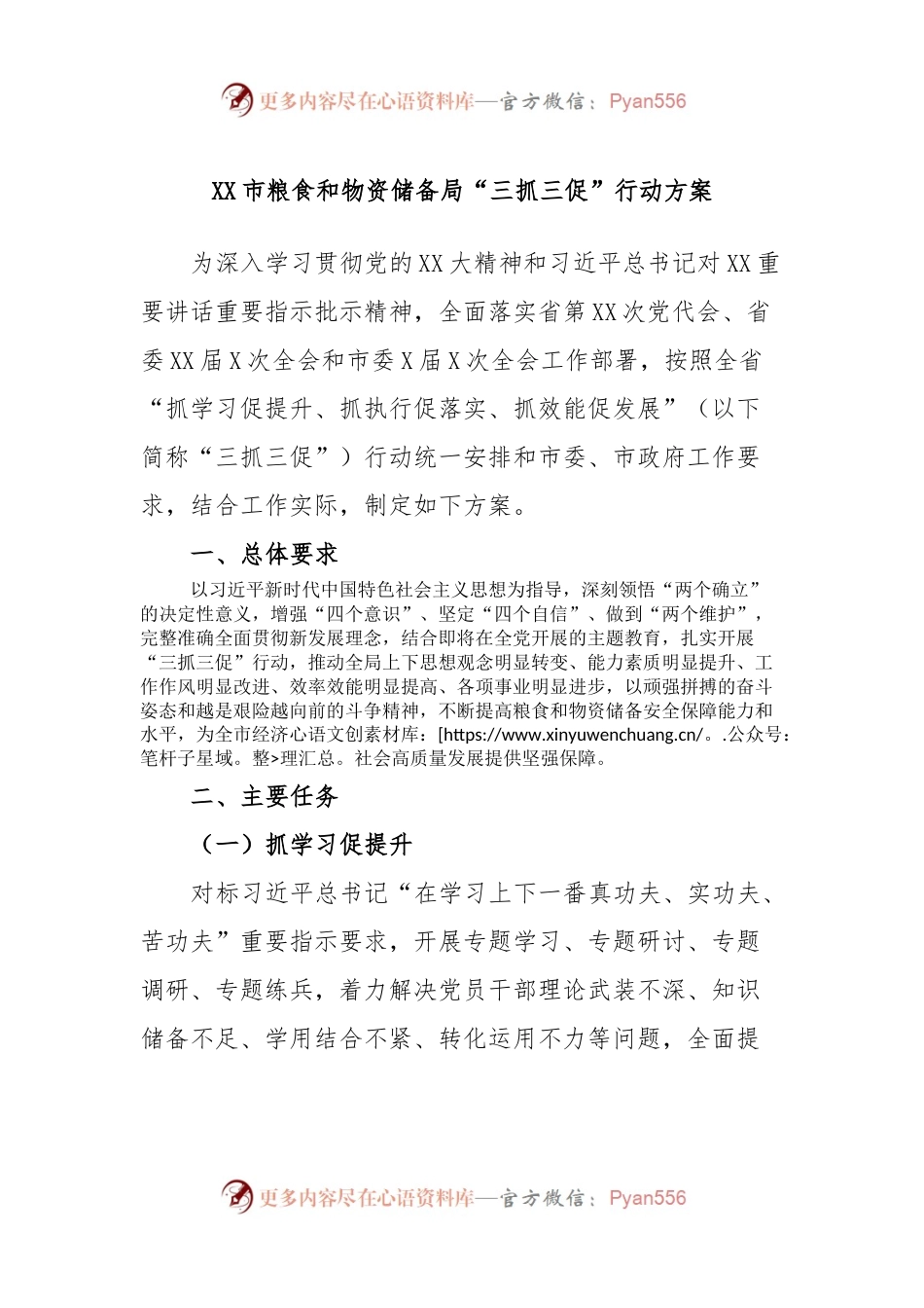 XX市粮食和物资储备局“三抓三促”行动方案.docx_第1页