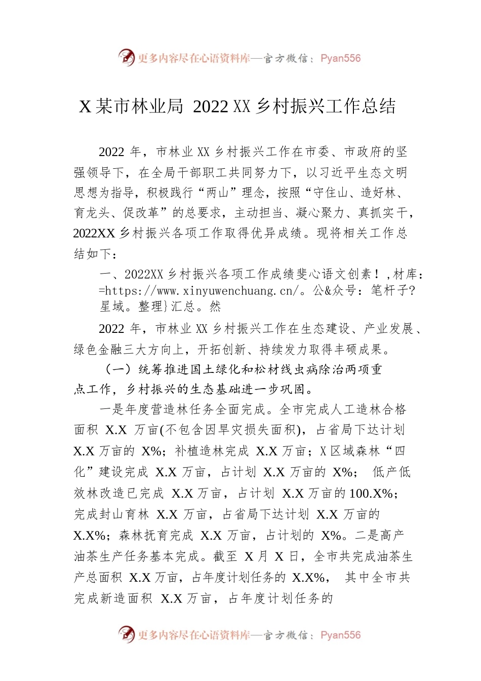 XX市林业局2022年度乡村振兴工作总结（20230105）.docx_第1页