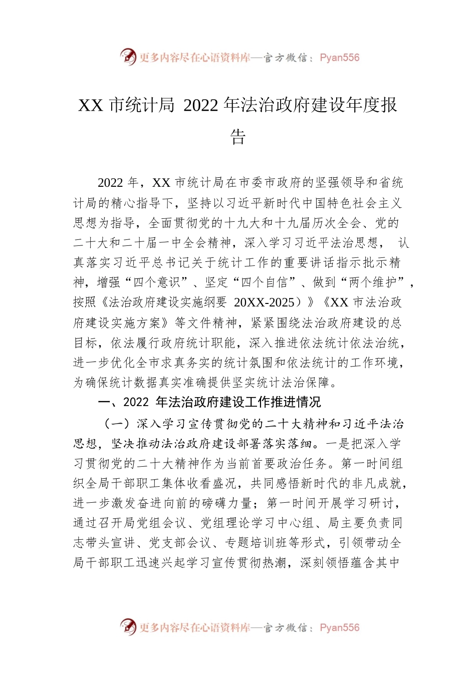 XX市统计局2022年法治政府建设年度报告（20221219）.docx_第1页