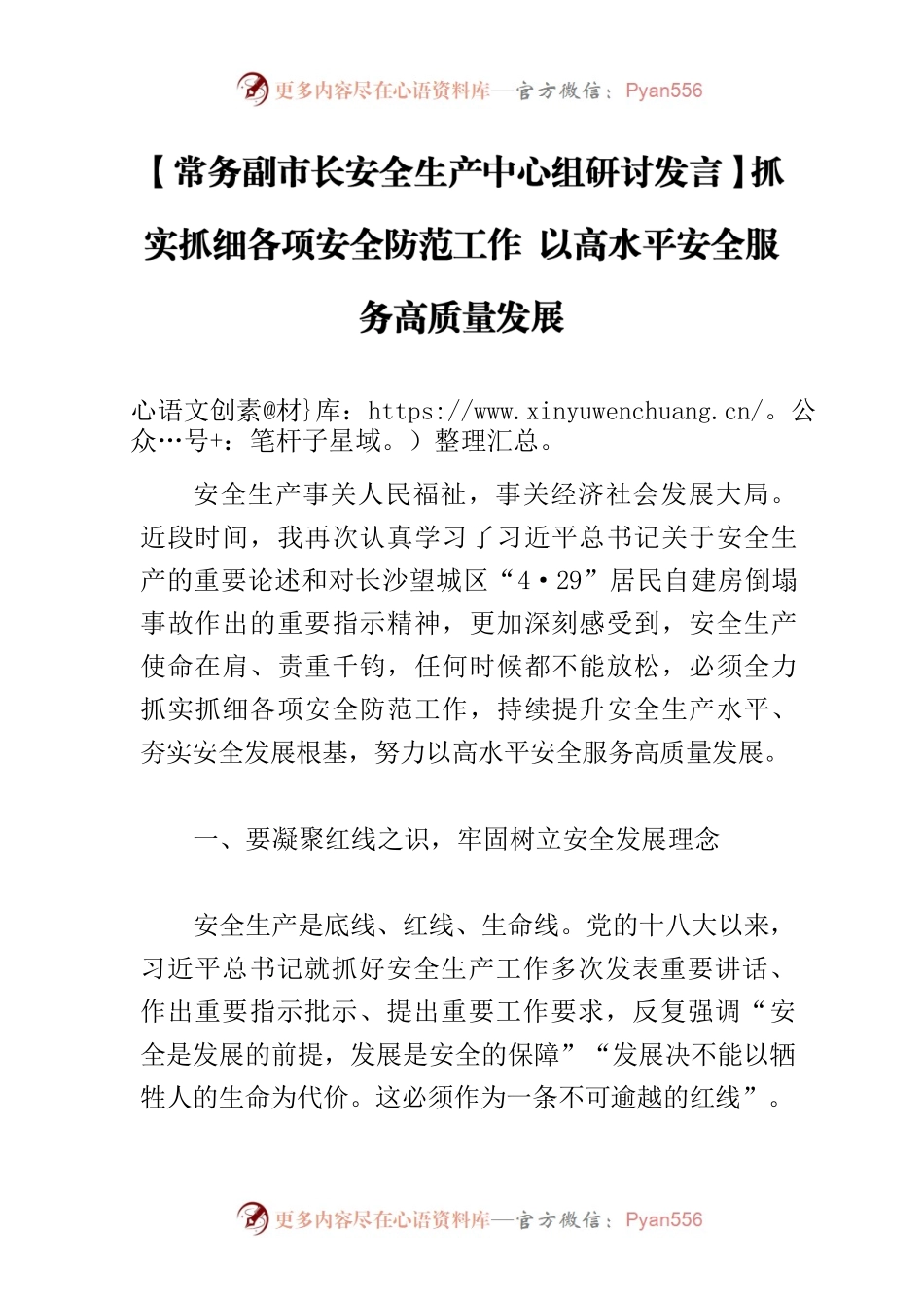 【常务副市长安全生产中心组研讨发言】抓实抓细各项安全防范工作 以高水平安全服务高质量发展.docx_第1页