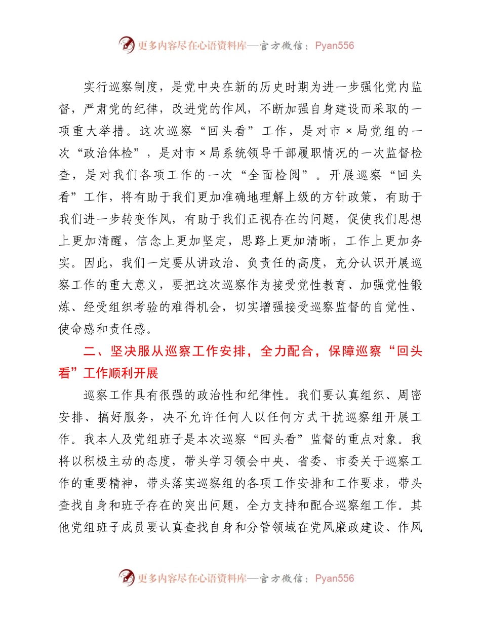 X局党组巡察“回头看”工作动员会上的表态发言.docx_第2页