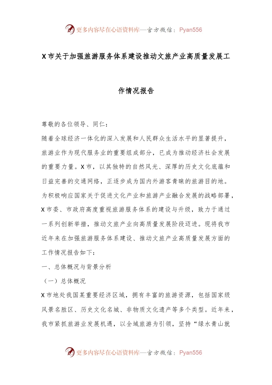 X市关于加强旅游服务体系建设推动文旅产业高质量发展工作情况报告.docx_第1页
