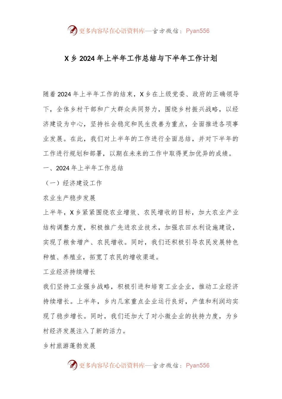 X乡2024年上半年工作总结与下半年工作计划.docx_第1页