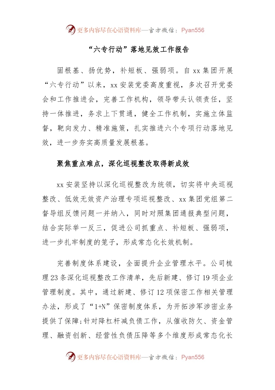 “六专行动”落地见效工作报告.docx_第1页