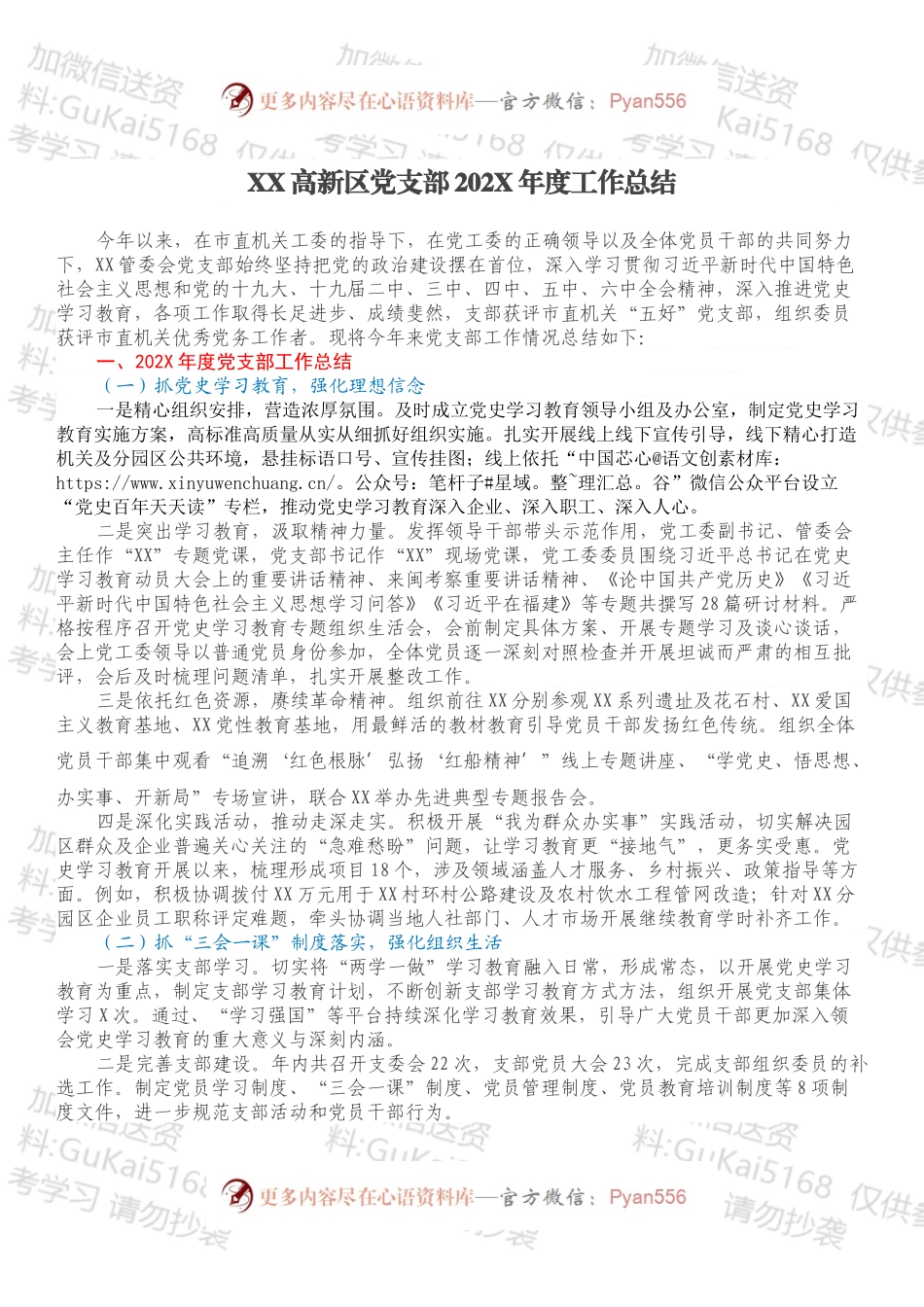 XX高新区党支部202X年度工作总结.docx_第1页