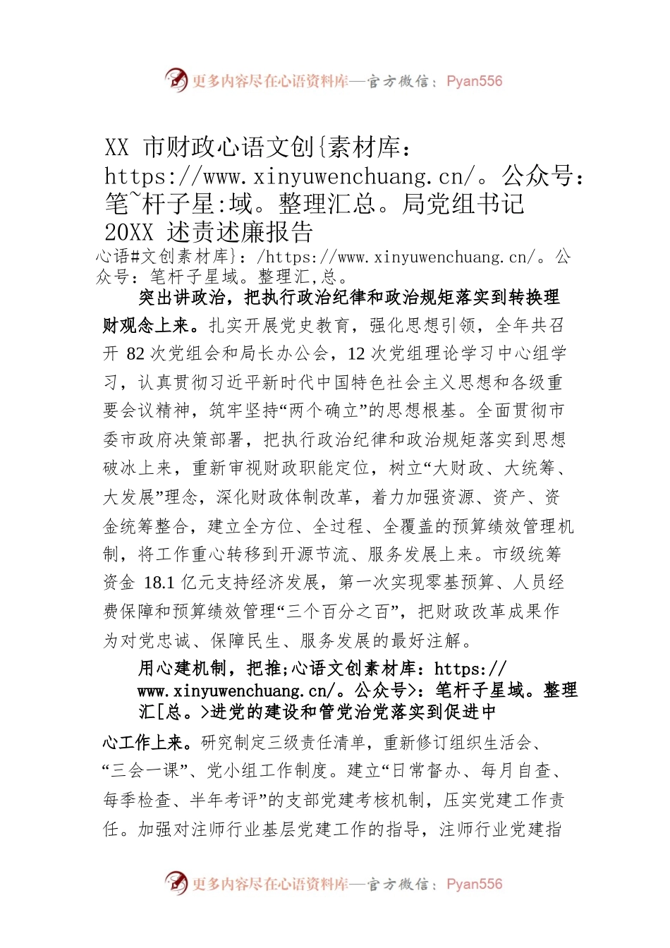 XX市财政局党组书记20XX述责述廉报告（20220220）.docx_第1页