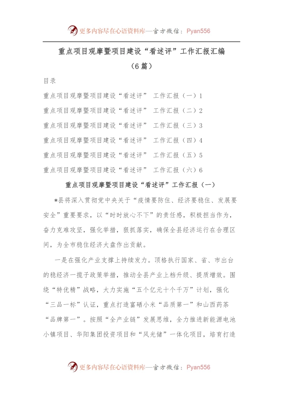 [6篇]重点项目观摩暨项目建设“看述评”工作汇报汇编.docx_第1页