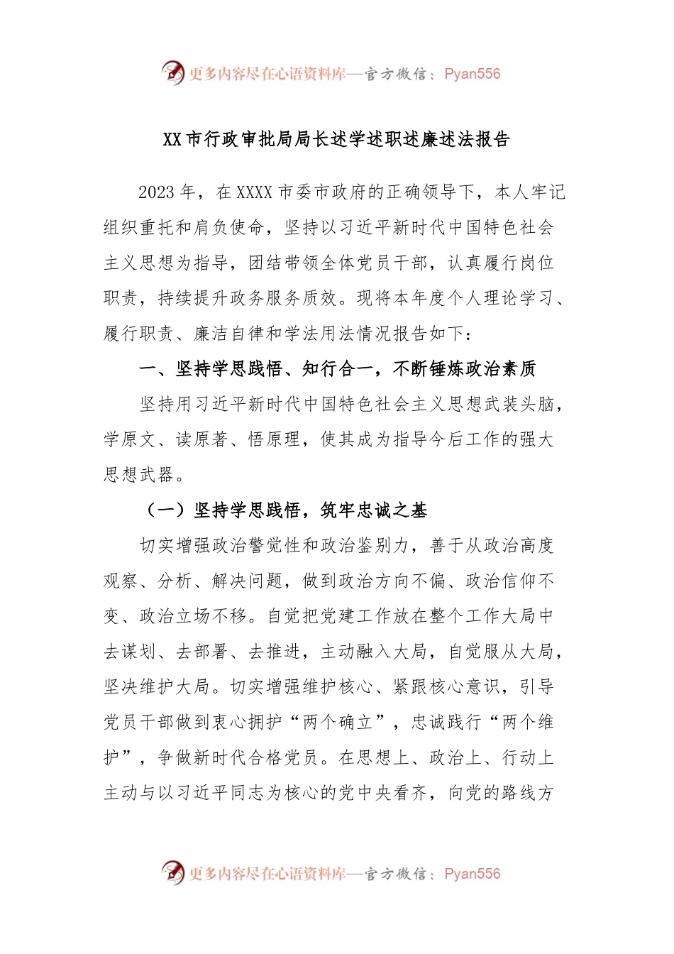 XX市行政审批局局长述学述职述廉述法报告.docx_第1页
