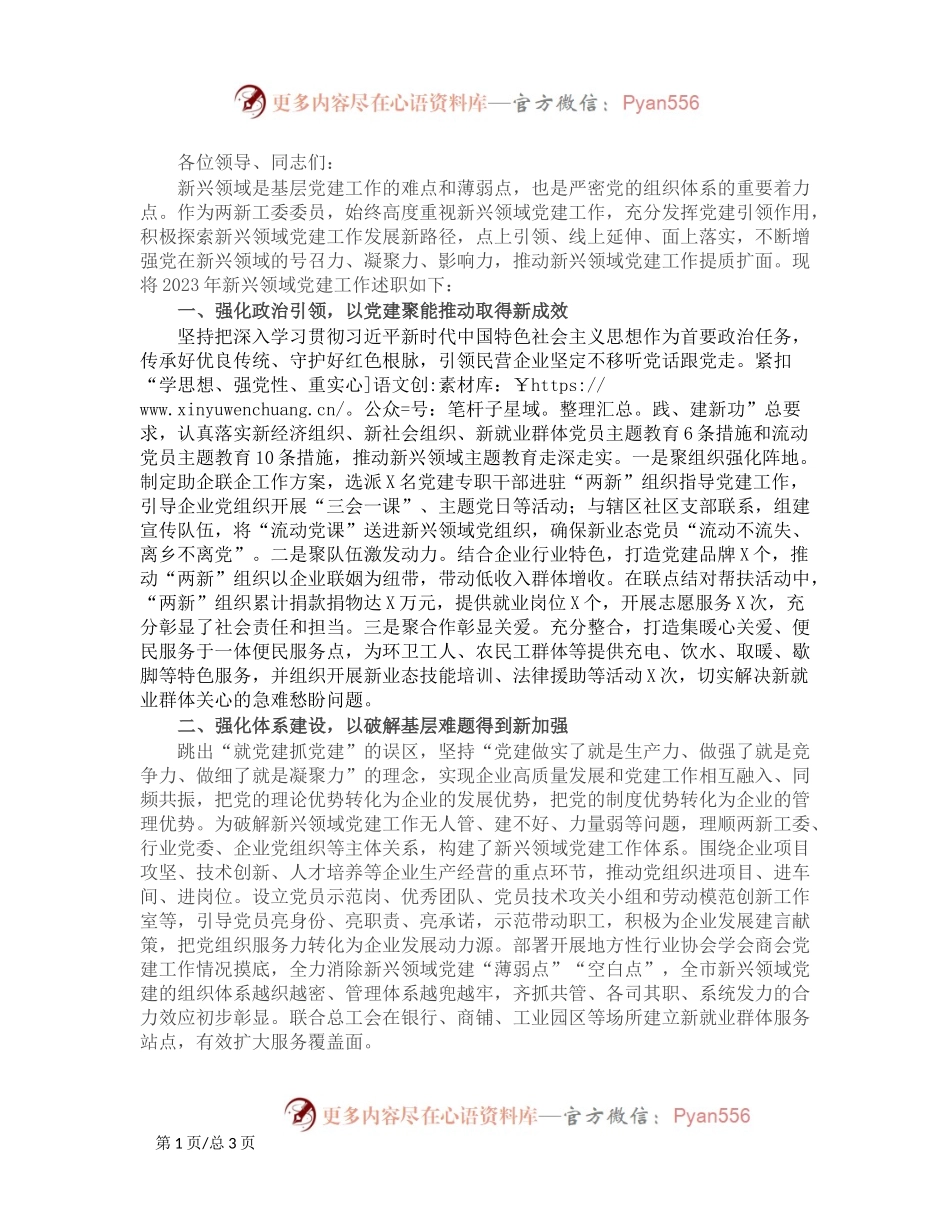 “两新”工委委员抓新兴领域党建工作述职报告.docx_第1页