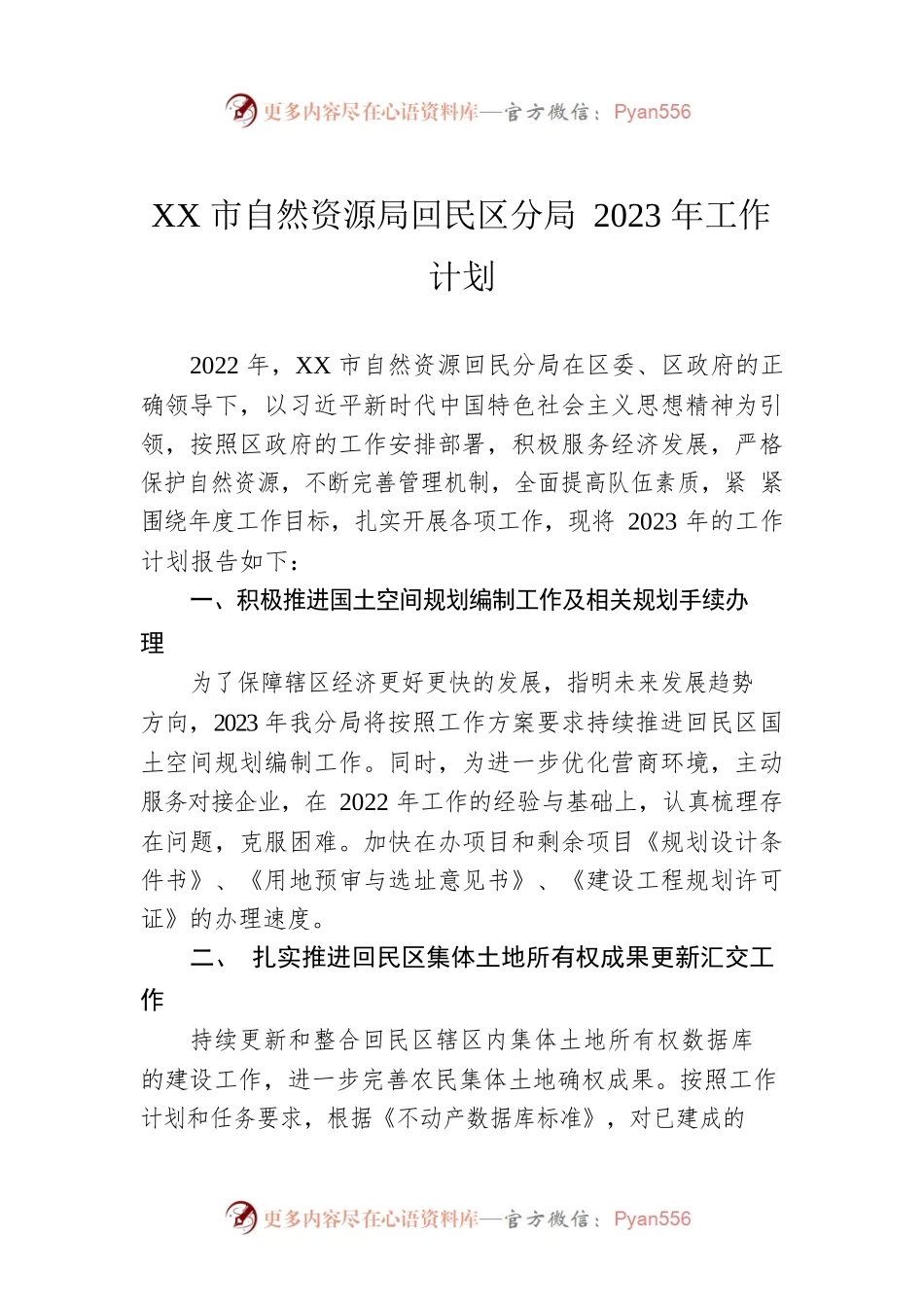 XX市自然资源局回民区分局2023年工作计划.docx_第1页