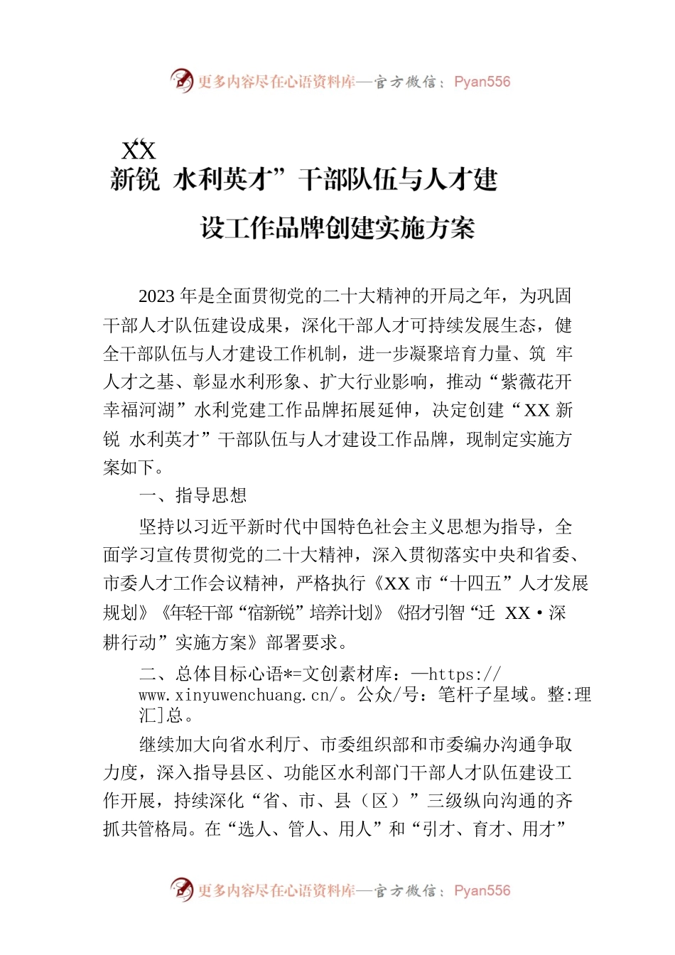 “XX新锐 水利英才”干部队伍与人才建设工作品牌创建实施方案（20230426）.docx_第1页