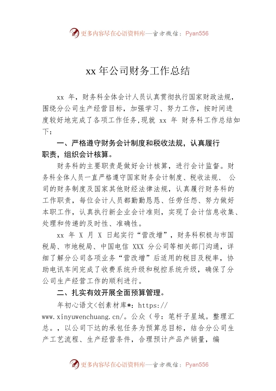 xx年公司财务工作总结.docx_第1页