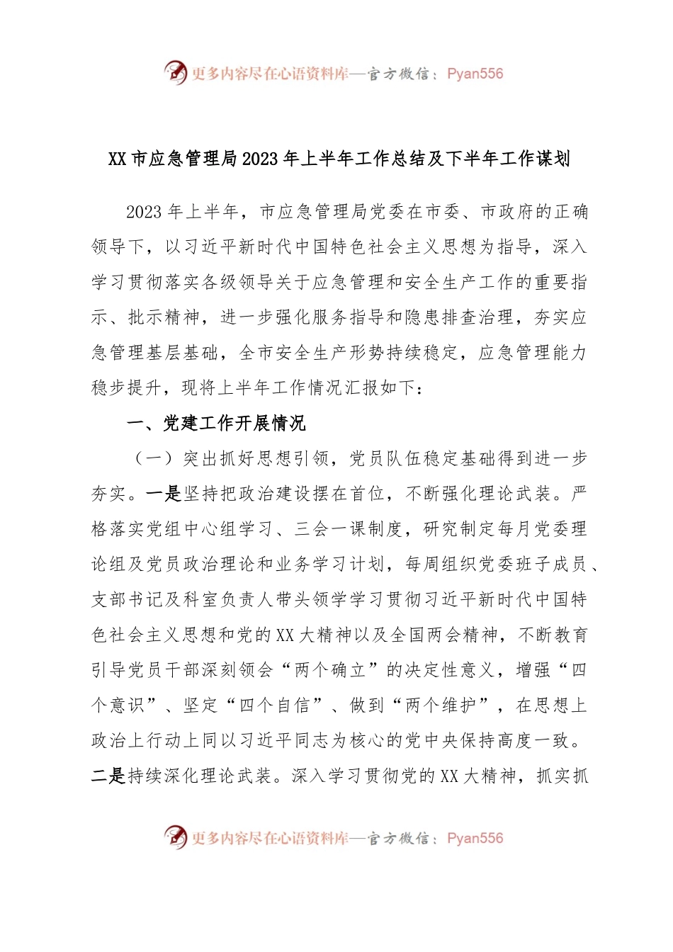 XX市应急管理局2023年上半年工作总结及下半年工作谋划.docx_第1页