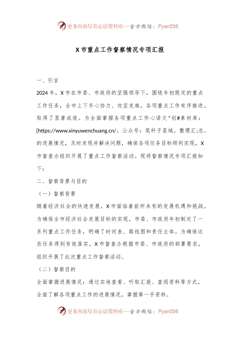 X市重点工作督察情况专项汇报.docx_第1页