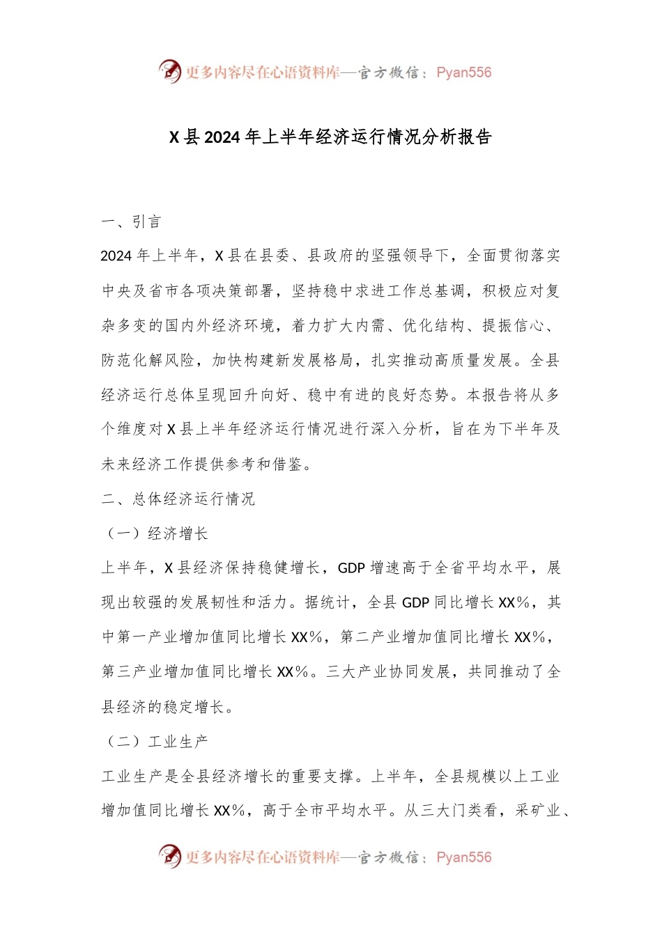 X县2024年上半年经济运行情况分析报告.docx_第1页