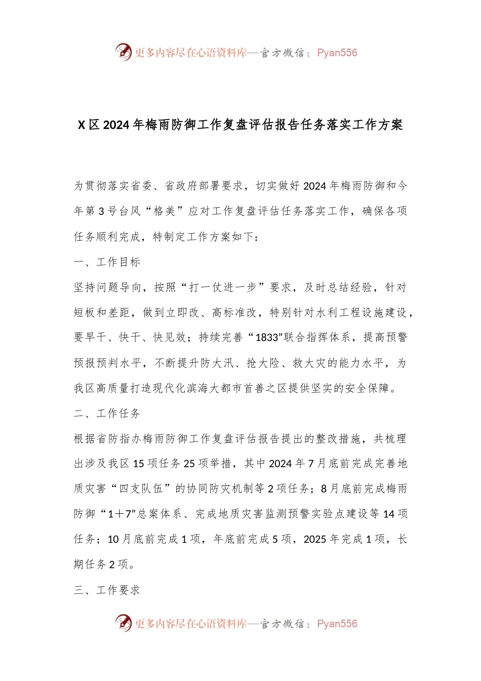 X区2024年梅雨防御工作复盘评估报告任务落实工作方案.docx_第1页