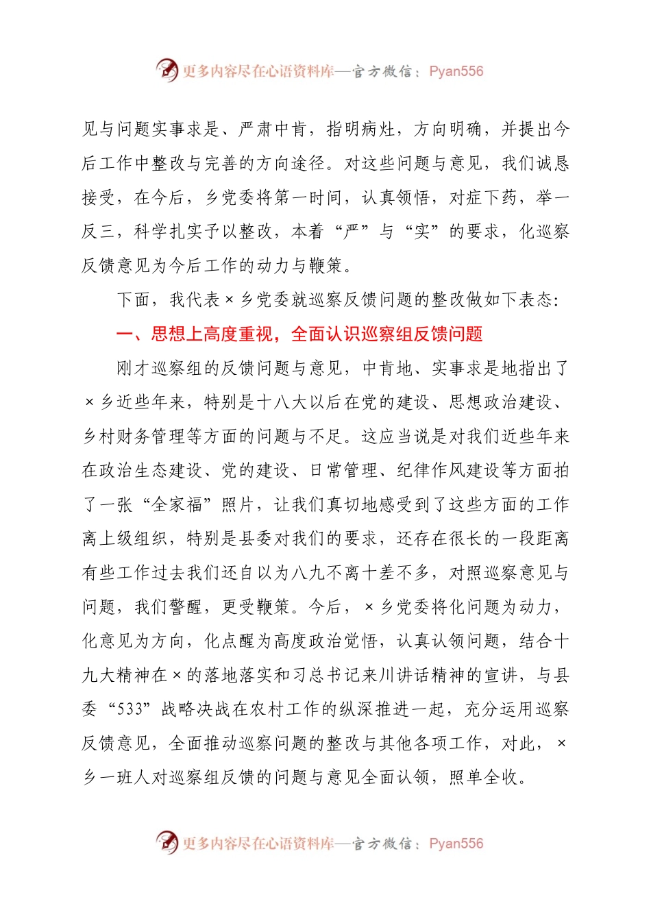 X乡党委书记在县委第四巡察组巡视反馈意见会上整改表态发言.docx_第2页