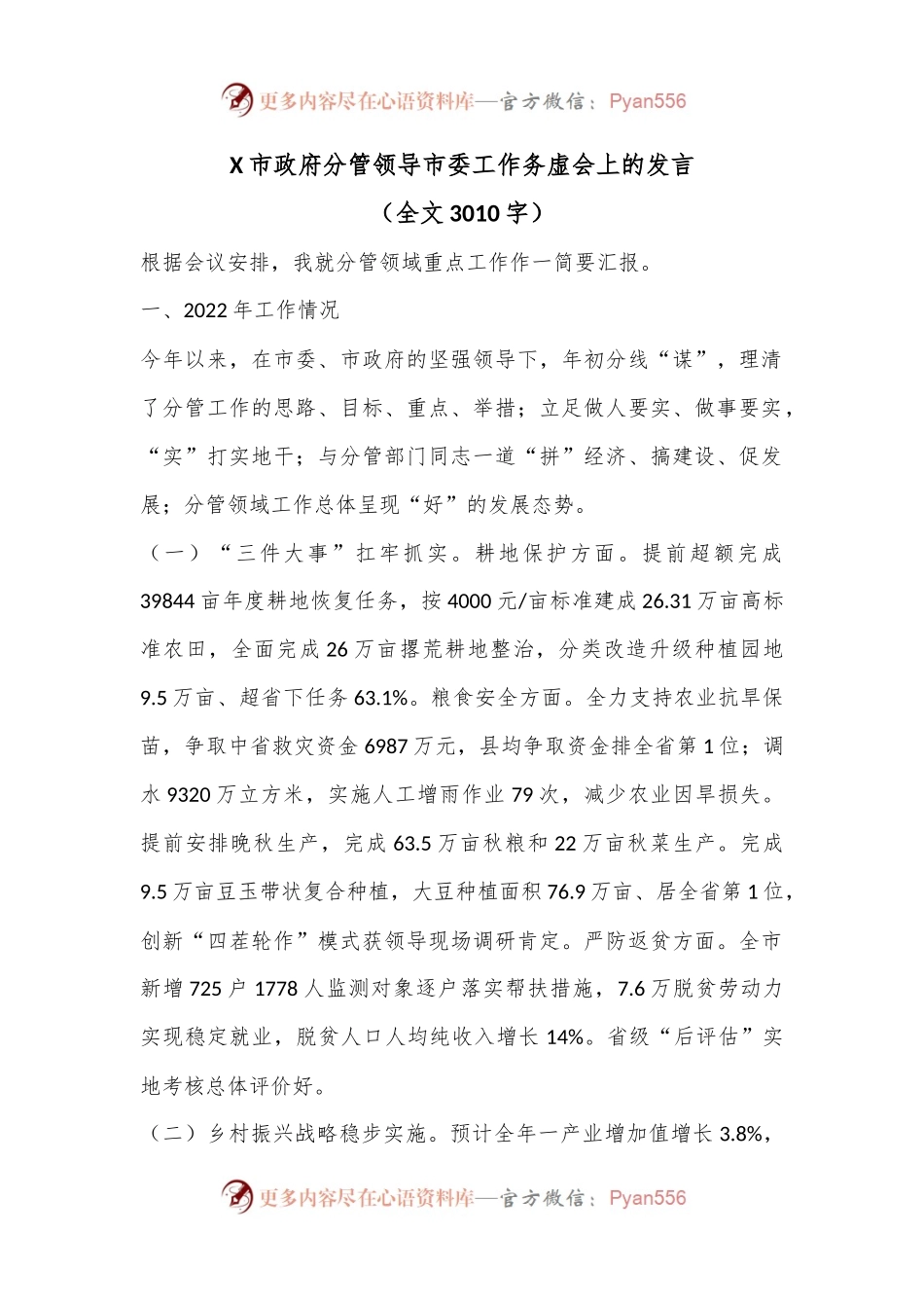 X市政府分管领导市委工作务虚会上的发言（全文3010字）.docx_第1页
