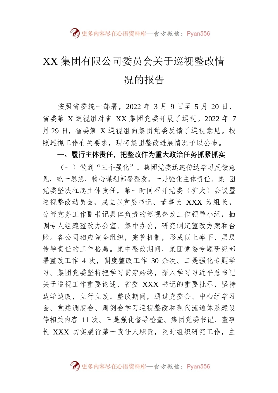 XX集团有限公司委员会关于巡视整改情况的报告.docx_第1页