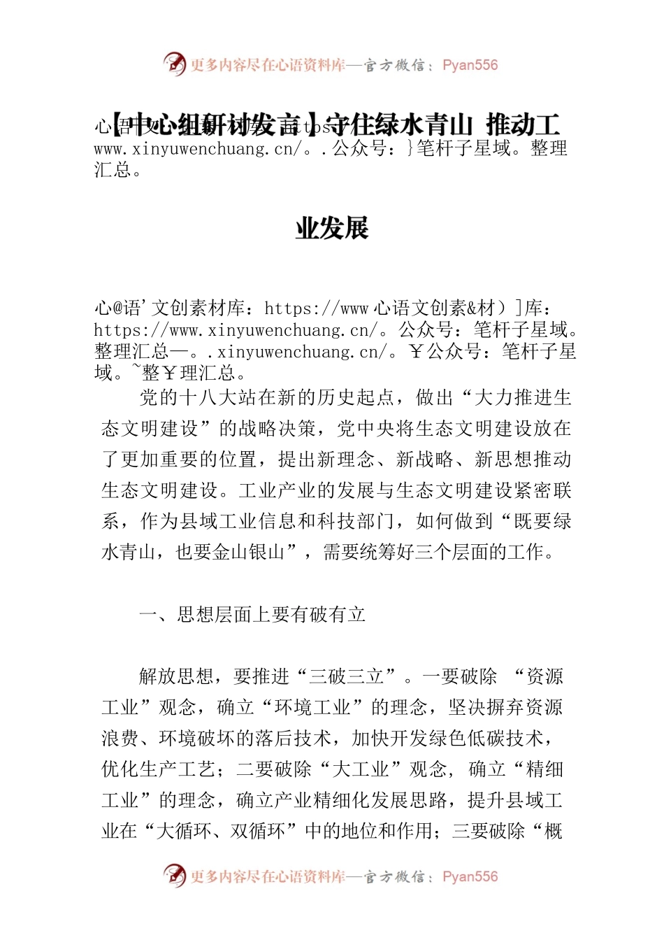 【中心组研讨发言】守住绿水青山 推动工业发展.docx_第1页