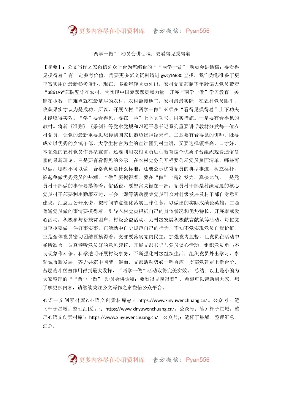 “两学一做” 动员会讲话稿：要看得见摸得着.docx_第1页