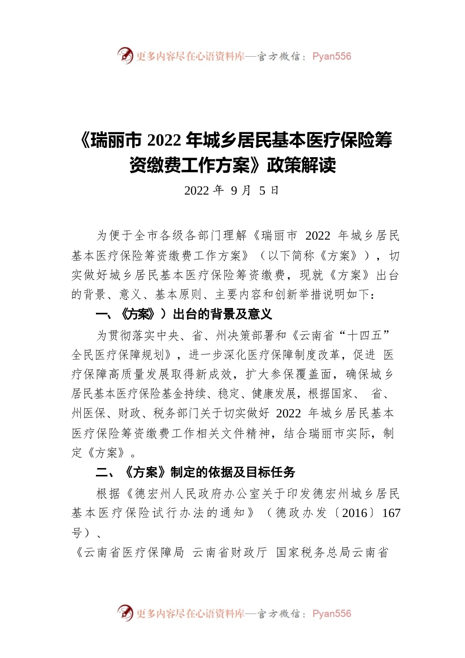 《瑞丽市2022年城乡居民基本医疗保险筹资缴费工作方案》政策解读（20220905）.docx_第1页