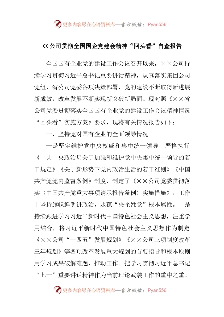 【9篇国企党建回头看】全国国有企业党的建设工作会议精神贯彻落实情况“回头看”的情况自查报告、实施方案、动员讲话、研讨发言.docx_第1页