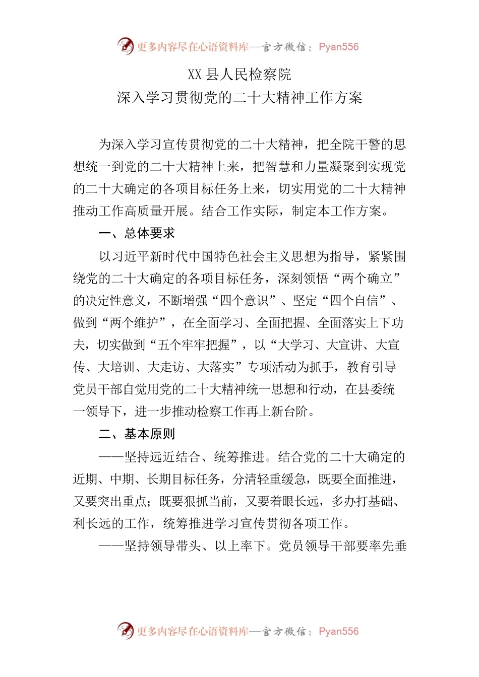 X县人民检察院深入学习贯彻党的二十大精神工作方案.docx_第1页