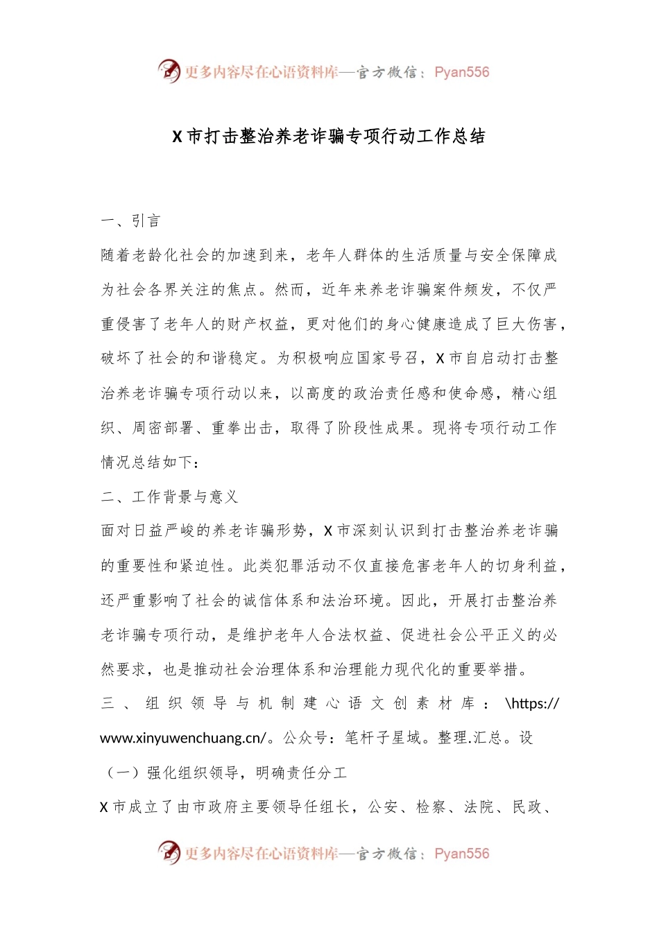 X市打击整治养老诈骗专项行动工作总结.docx_第1页