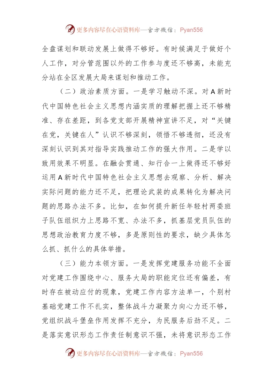 XX组织委员主题教育民主生活会个人对照检查材料（素质能力、担当作为、检视剖析，发言提纲）.docx_第2页