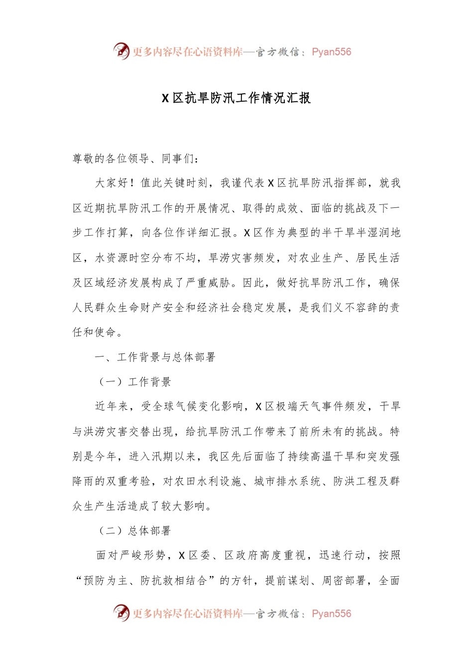 X区抗旱防汛工作情况汇报.docx_第1页