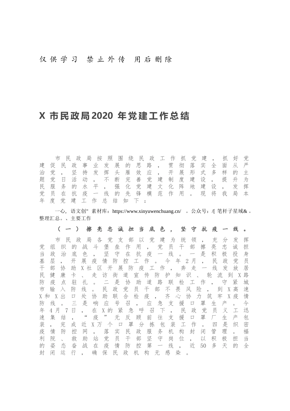 X市民政局2020年党建工作总结.docx_第1页