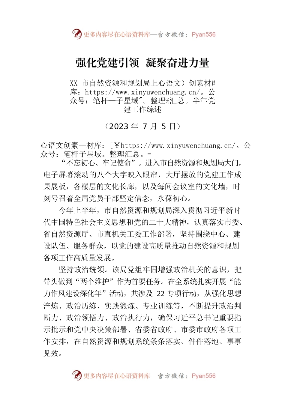 XX市自然资源和规划局上半年党建工作综述.docx_第1页