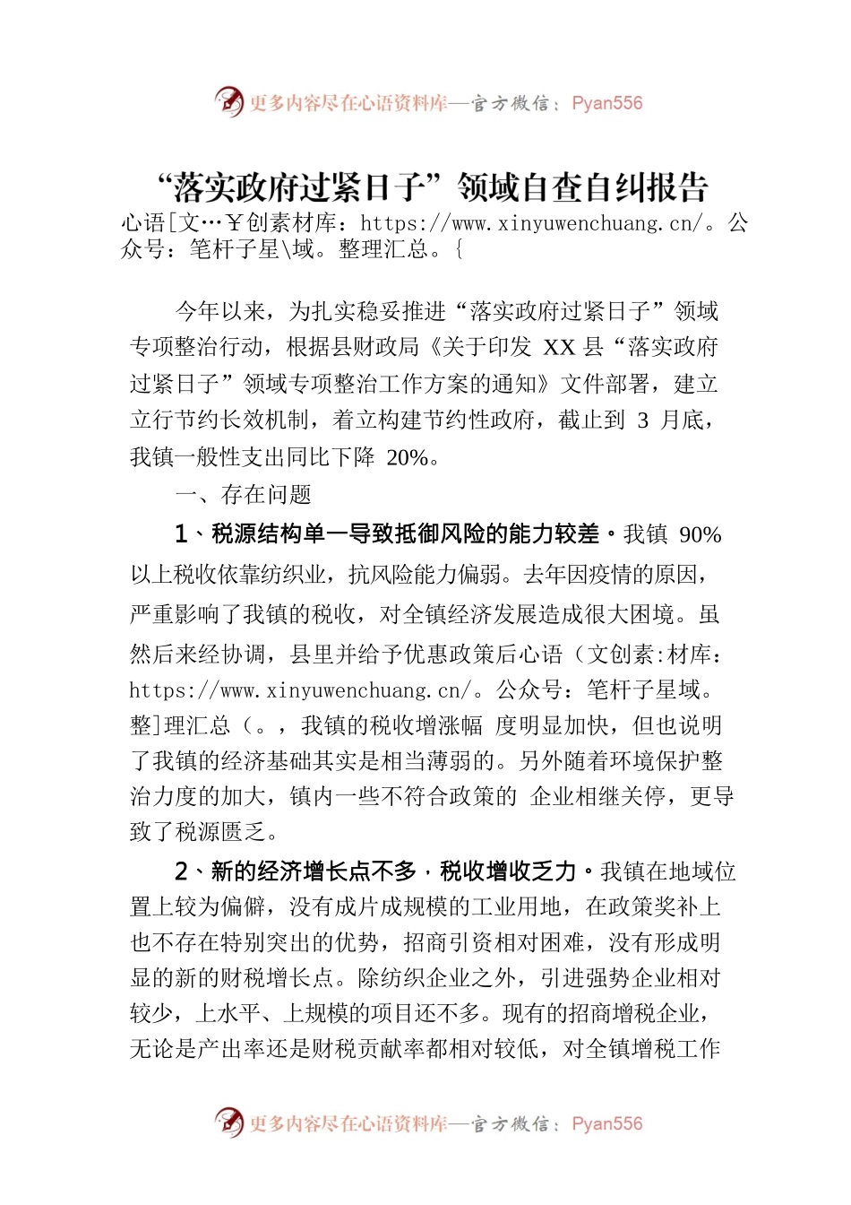 “落实政府过紧日子”领域自查自纠报告（20230519）.docx_第1页