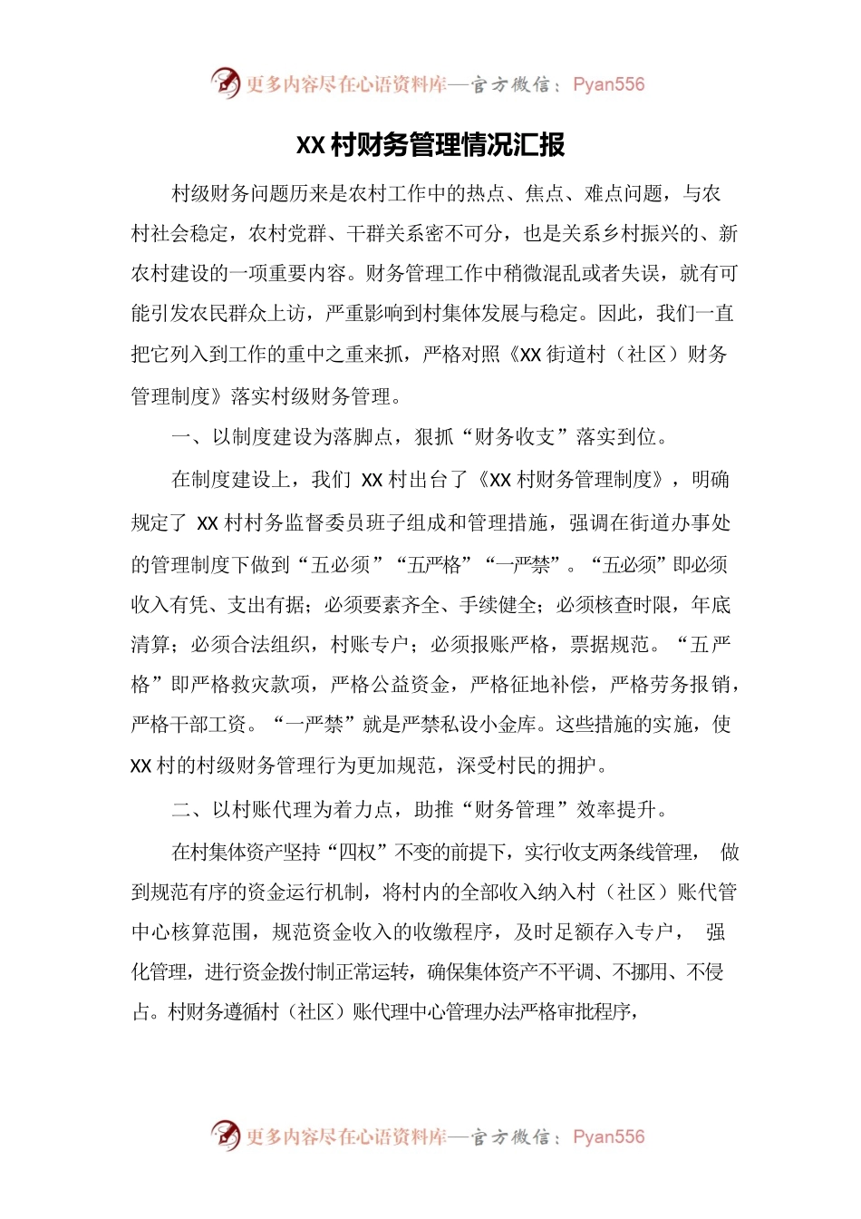 XX村财务管理情况汇报.docx_第1页