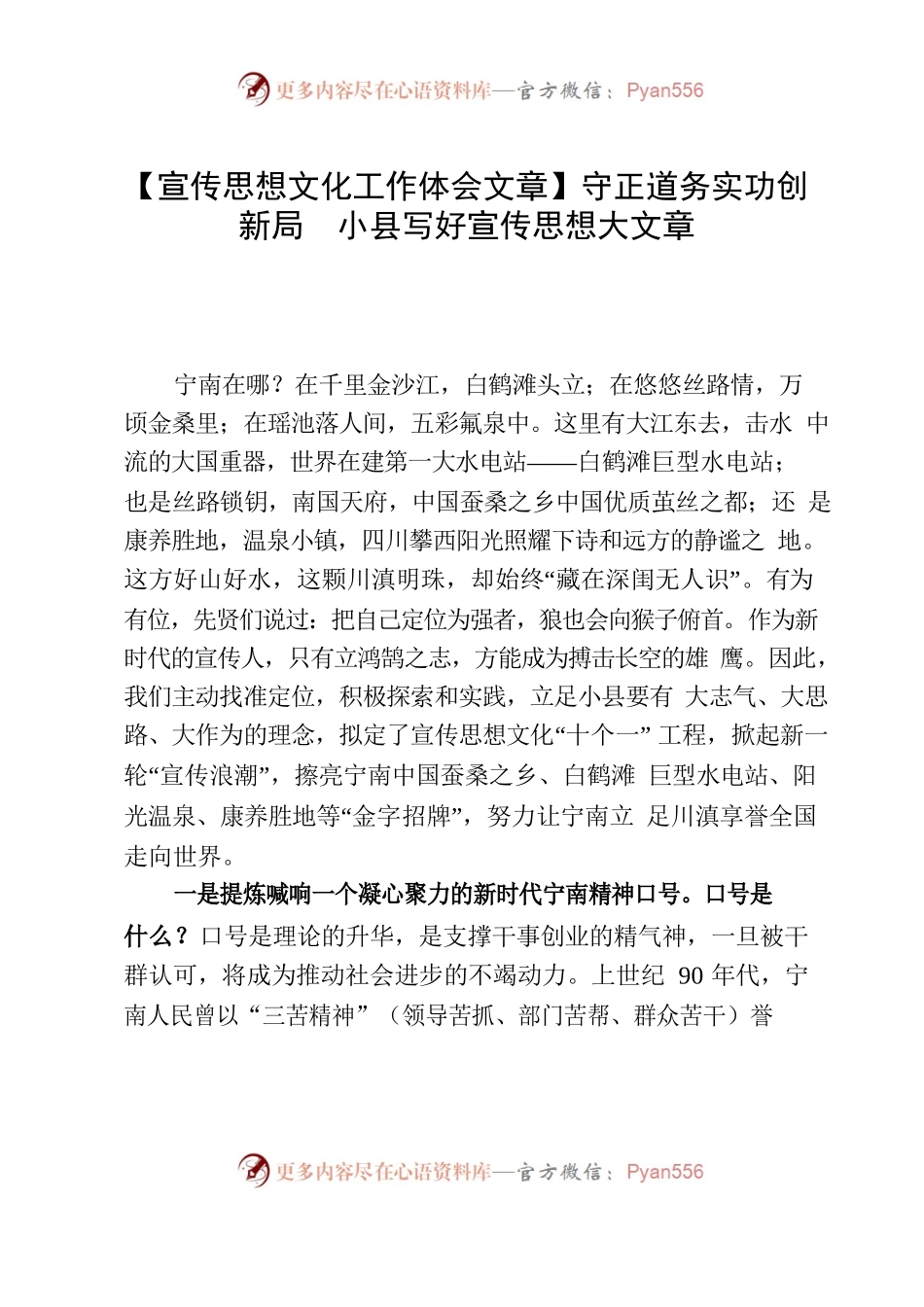 【宣传思想文化工作体会文章】守正道务实功创新局  小县写好宣传思想大文章.docx_第1页