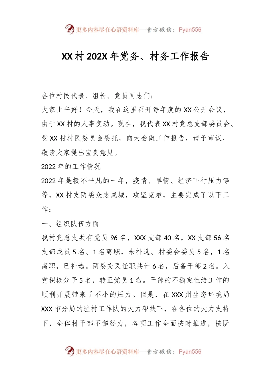 XX村202X年党务、村务工作报告.docx_第1页