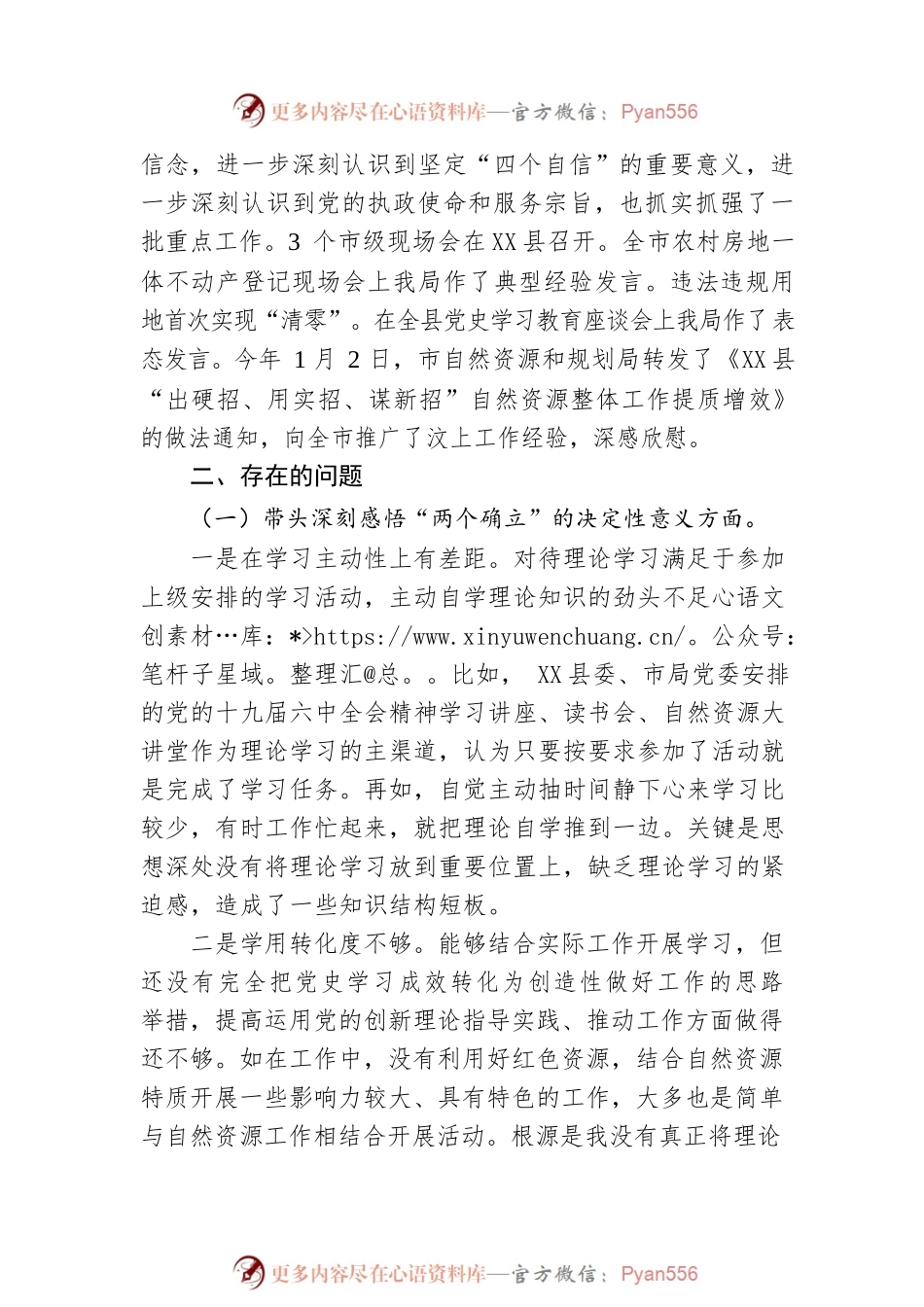 X县自然资源和规划局局长在党史学习教育专题民主生活会上的讲话（20220601）.docx_第2页